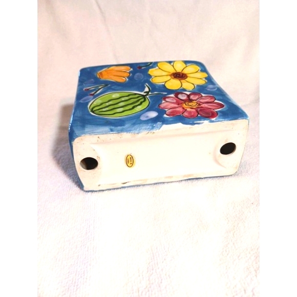 Blue Floral & Fruits Napkin Holder Ceramic - ADORABLE!! - Picture 6 of 10